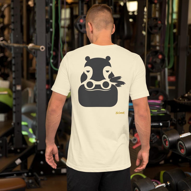 No Comment Hippo T-Shirt - Abstract Animal Back Print, Gold Graffiti Tag, Minimalist White Unisex Tee
