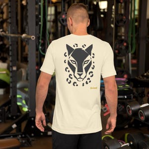 No Comment Leopard Front T-Shirt - Abstract Animal Back Print, Gold Graffiti Tag, Minimalist White Unisex Tee