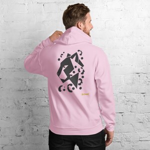 No Comment Leopard Side Hoodie - Abstract Animal Back Print, Gold Graffiti Tag, Minimalist White Unisex Hoodie