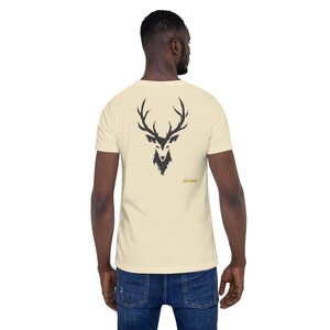 No Comment Stag T-Shirt - Abstract Animal Back Print, Gold Graffiti Tag, Minimalist White Unisex Tee