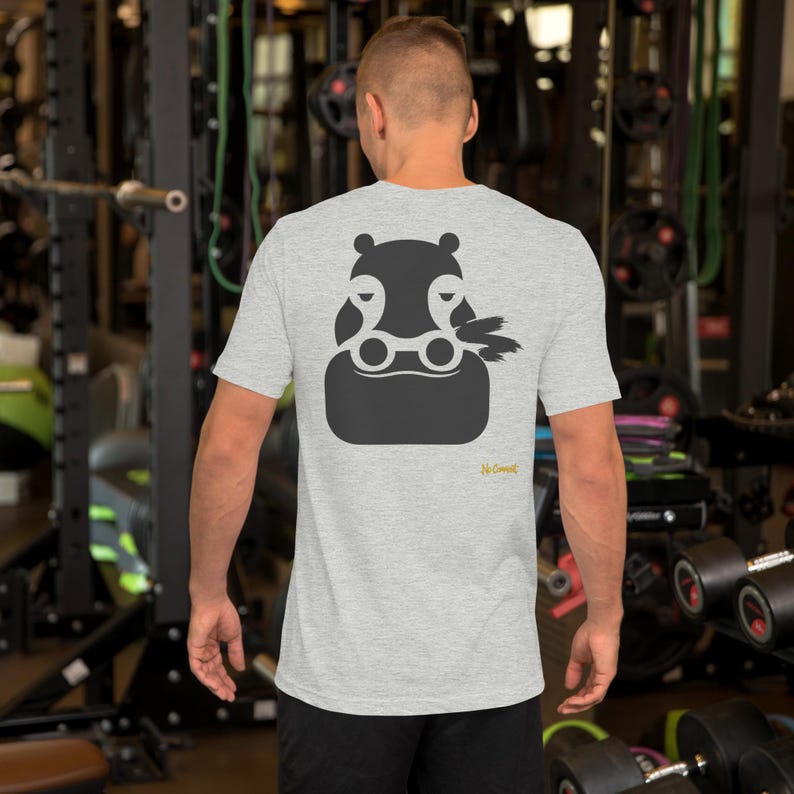 No Comment Hippo T-Shirt - Abstract Animal Back Print, Gold Graffiti Tag, Minimalist White Unisex Tee