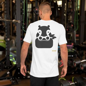 No Comment Hippo T-Shirt - Abstract Animal Back Print, Gold Graffiti Tag, Minimalist White Unisex Tee