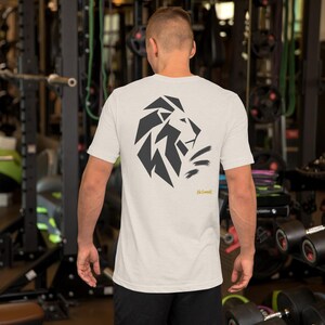 No Comment Lion Side T-Shirt - Abstract Animal Back Print, Gold Graffiti Tag, Minimalist White Unisex Tee