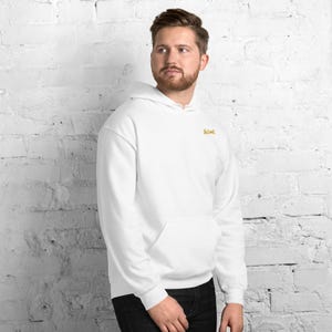 Abstract Elephant Front Face Hoodie, Minimalist Safari Animal Back Print, Gold Graffiti Chest Tag, Unisex Pullover – No Comment image 8