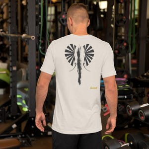 No Comment Elephant Front T-Shirt - Abstract Animal Back Print, Gold Graffiti Tag, Minimalist White Unisex Tee