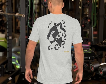 Abstract Leopard Side Profile T-Shirt, Minimalist Big Cat Back Print, Gold Graffiti Tag, Unisex Graphic Top – No Comment