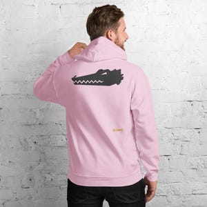 Abstract Crocodile Hoodie, Minimalist Reptile Back Print, Gold Graffiti Chest Tag, Unisex Pullover – No Comment image 10