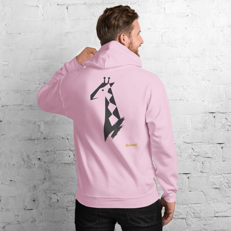 Abstract Giraffe Hoodie, Minimalist Safari Animal Back Print, Gold Graffiti Chest Tag, Unisex Pullover – No Comment image 10