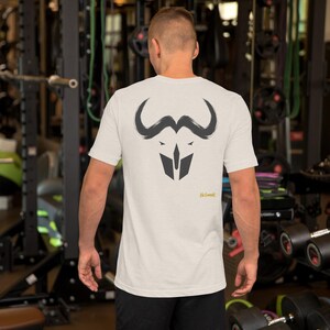 No Comment Cape Buffalo T-Shirt - Abstract Animal Back Print, Gold Graffiti Tag, Minimalist White Unisex Tee