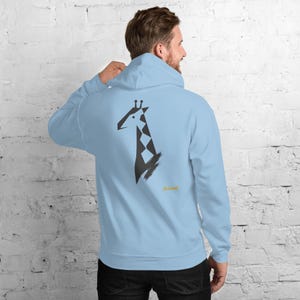 Abstract Giraffe Hoodie, Minimalist Safari Animal Back Print, Gold Graffiti Chest Tag, Unisex Pullover – No Comment image 7