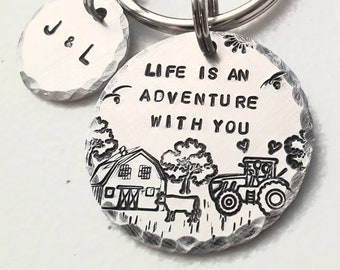 Tractor Keychain, Personalized,  Hand Stamped Key Ring, Father's Day Gift, Barn, Cow Keychain, Farmer Present, Gift for Dad, Tractor Keys