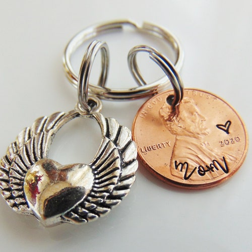 Pennies From Heaven Keychain Hand Stamped Keyring Memorial Etsy