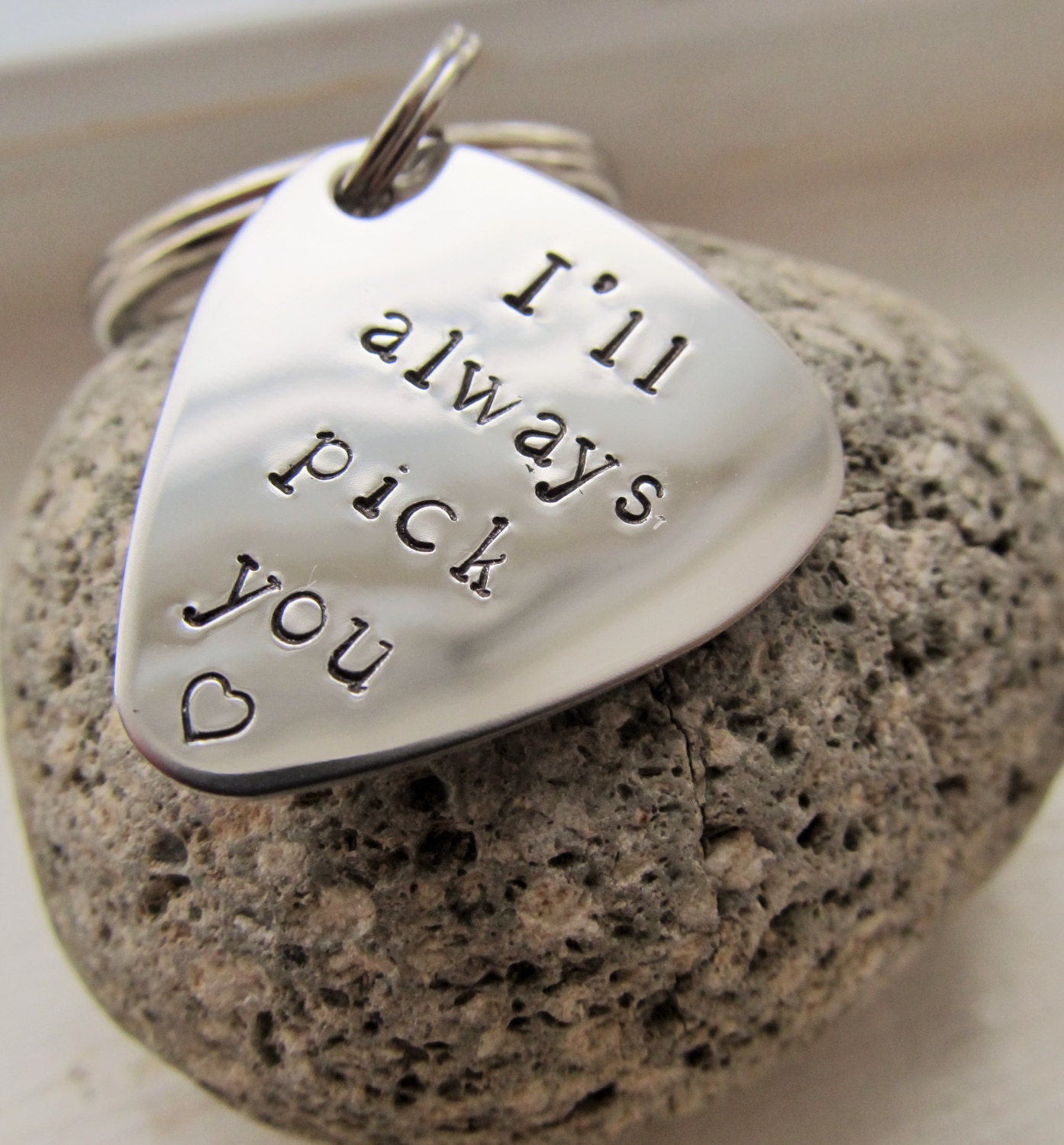 Hand Stamped Guitar Pick Key Ring Stainless Steel Guitar Pick Etsy