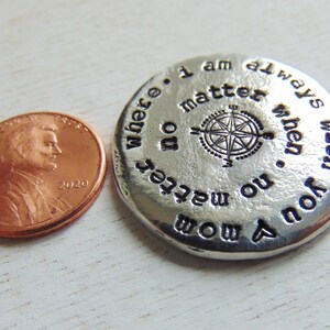 Personalized Pocket Coin, Going Away Gift, Hand Stamped Pocket Hug, Going to College, Military Gift, No Matter When, No Matter Where, Pewter image 5
