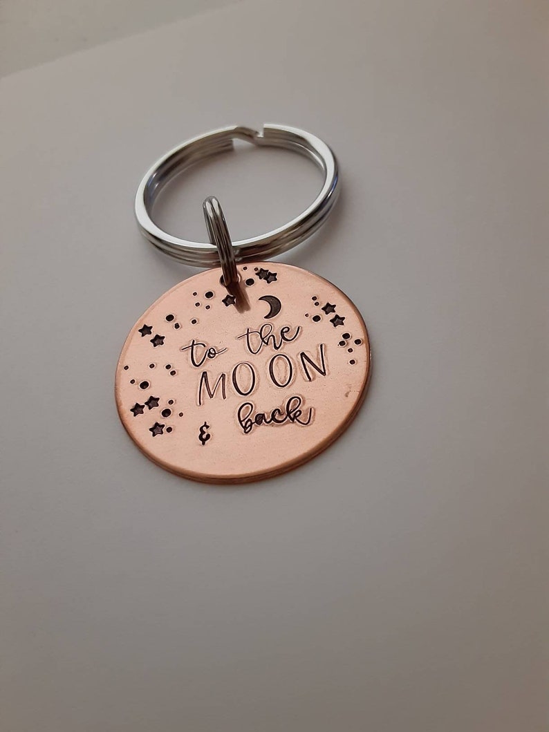 gift for him to the moon copper key ring hand stamped keychain Christmas Valentines Keychain moon gift for her boyfriend gift stars