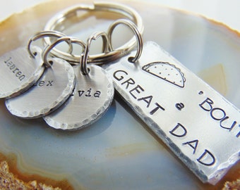 Personalized Dad Keychain, fathers keyring, Taco 'Bout a Great Dad, Fathers Day Gift, Kids Names,Funny Gift to Dad from Daughter, Grandpa