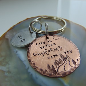 Personalized Anniversary Keychain, Hand Stamped, Life Is Better Exploring With You, Wedding Gift, Boyfriend Key Ring, for Him, Gift for Her image 5