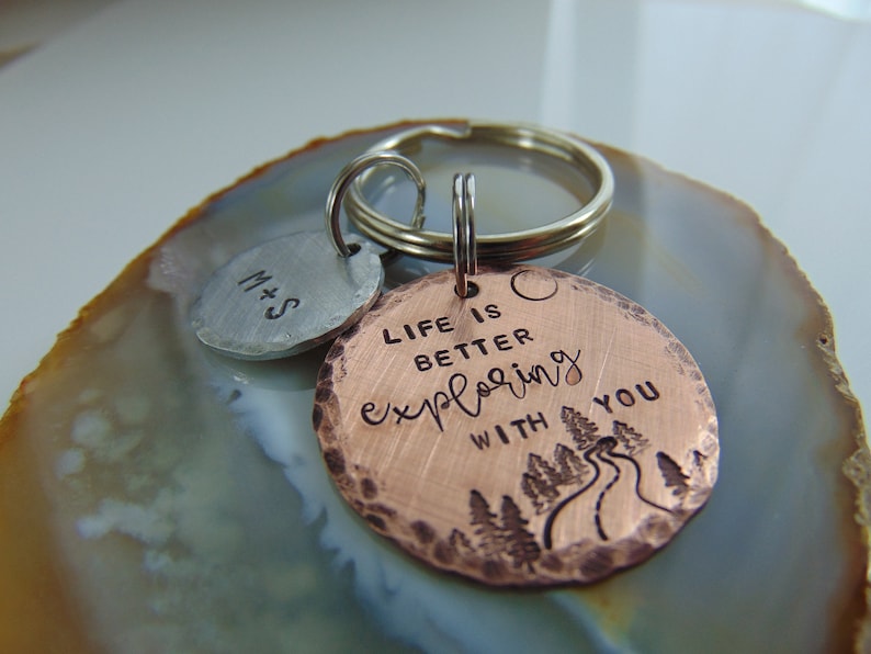 Personalized Anniversary Keychain, Hand Stamped, Life Is Better Exploring With You, Wedding Gift, Boyfriend Key Ring, for Him, Gift for Her image 5