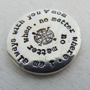 Personalized Pocket Coin, Going Away Gift, Hand Stamped Pocket Hug, Going to College, Military Gift, No Matter When, No Matter Where, Pewter image 2
