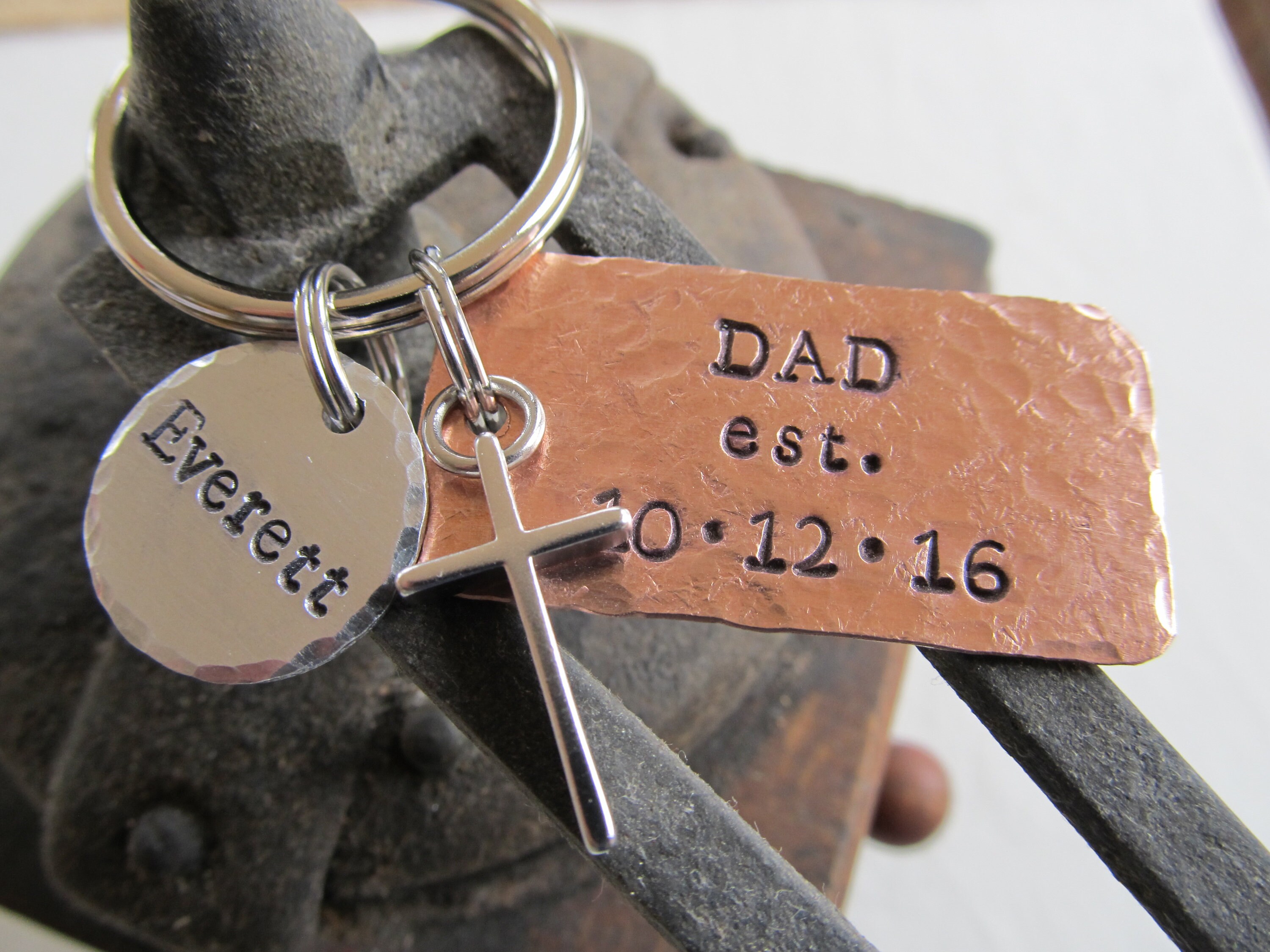 Dad Key Rings Metal Father's Keyring, Copper Dad Keychain, Dad Est, Cross Keyring ...