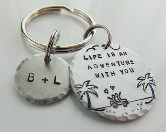 Beach Keyring, Personalized,Life is an Adventure, Anniversary Gift, Gift for Him, Christmas Gift, Wedding Gift, Gift her