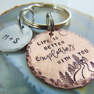 Personalized Anniversary Keychain, Hand Stamped, Life Is Better Exploring With You, Wedding Gift, Boyfriend Key Ring, for Him, Gift for Her image 3