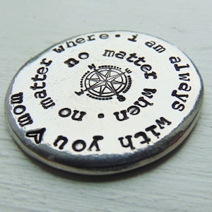 Personalized Pocket Coin, Going Away Gift, Hand Stamped Pocket Hug, Going to College, Military Gift, No Matter When, No Matter Where, Pewter image 4