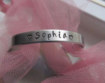 Personalized CHILDRENS Aluminum Cuff Bracelet Customized Valentine Gift Birthday Gift Childs Jewelry Hand stamped Jewelry Gift for Her