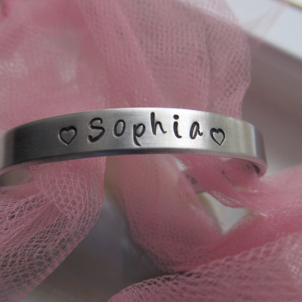 Personalized CHILDRENS Aluminum Cuff Bracelet Customized Valentine Gift Birthday Gift Childs Jewelry Hand stamped Jewelry Gift for Her