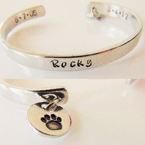 Personalized Pet Memorial Cuff Aluminum Bracelet Dog Cuff Loss of Pet Jewelry Gift for Her Memorial Gift Custom Cuff Handstamped Jewelry