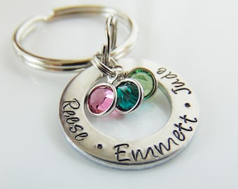 Mothers Day Personalized Keychain,  Hand  Stamped Key Ring, Birthstones, Childrens Names, Gift for Mom, Grandma Gift, New Mommy, Custom