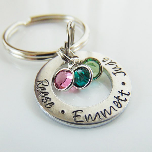 Mothers Day Personalized Keychain,  Hand  Stamped Key Ring, Birthstones, Childrens Names, Gift for Mom, Grandma Gift, New Mommy, Custom