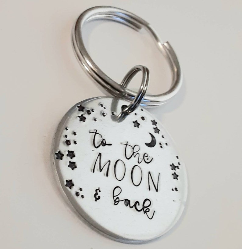 gift for him to the moon copper key ring hand stamped keychain Christmas Valentines Keychain moon gift for her boyfriend gift stars