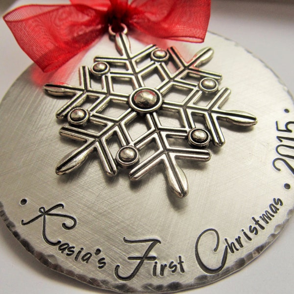 Baby's First Christmas Ornament Hand Stamped Personalized Ornament Tree Decoration Large Ornament Childs First Ornament Christmas Gift