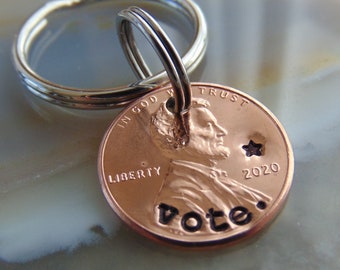 Penny Vote Keychain, Vote 2024, Penny Key Ring, Hand Stamped Penny, Just Vote Reminder, Political Key Ring, Gift for Him, Gift for Her