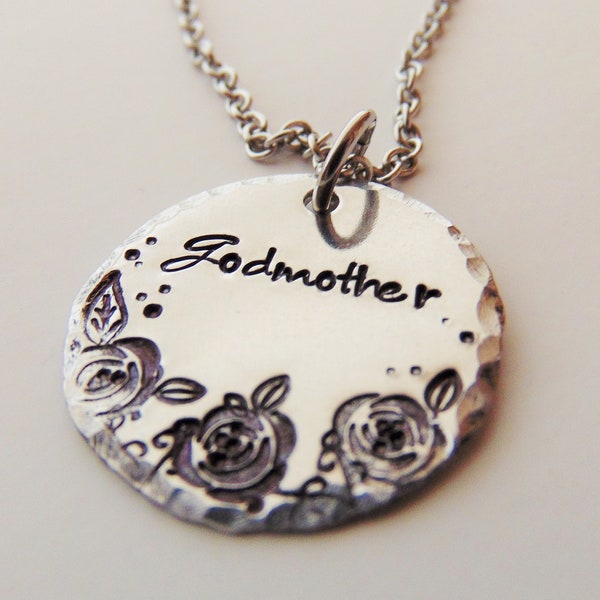 Godmother Necklace, Gift for Godmother, New Baby Gift, Gift for Her, Rose Necklace, Hand stamped Jewelry