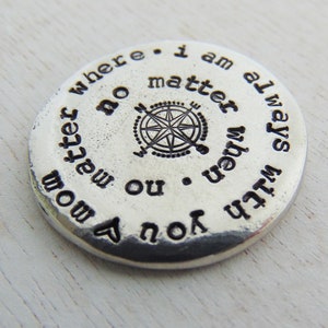 Personalized Pocket Coin, Going Away Gift, Hand Stamped Pocket Hug, Going to College, Military Gift, No Matter When, No Matter Where, Pewter