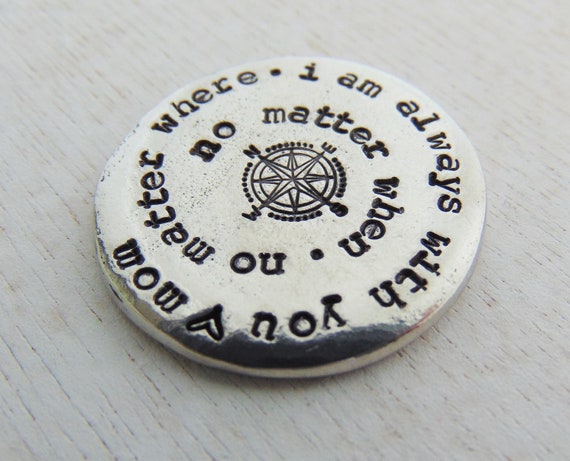 Personalized Pocket Coin, Going Away Gift, Hand Stamped Pocket Hug, Going to College, Military Gift, No Matter When, No Matter Where, Pewter