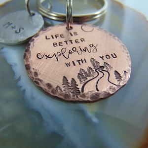 Personalized Anniversary Keychain, Hand Stamped, Life Is Better Exploring With You, Wedding Gift, Boyfriend Key Ring, for Him, Gift for Her image 9