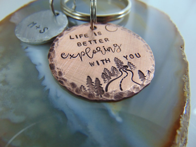 Personalized Anniversary Keychain, Hand Stamped, Life Is Better Exploring With You, Wedding Gift, Boyfriend Key Ring, for Him, Gift for Her image 9