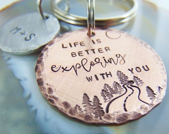 Personalized Anniversary Keychain, Hand Stamped, Life Is Better Exploring With You, Wedding Gift, Boyfriend Key Ring, for Him, Gift for Her