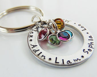 Mothers day personalized, Mothers keychain, Grandmother gift, Birthstone key ring for mom, Personalized name keychain, Grandma