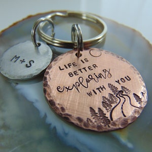Personalized Anniversary Keychain, Hand Stamped, Life Is Better Exploring With You, Wedding Gift, Boyfriend Key Ring, for Him, Gift for Her image 7