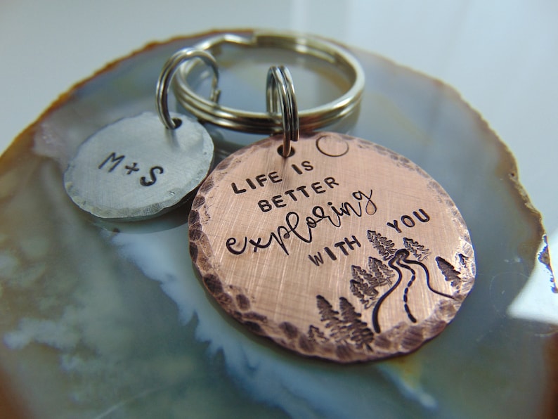 Personalized Anniversary Keychain, Hand Stamped, Life Is Better Exploring With You, Wedding Gift, Boyfriend Key Ring, for Him, Gift for Her image 7