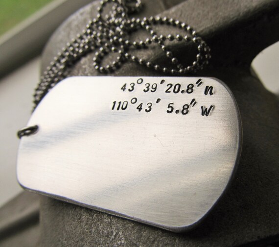 Personalized Dog Tag Coordinates Necklace Hand Stamped GPS Etsy