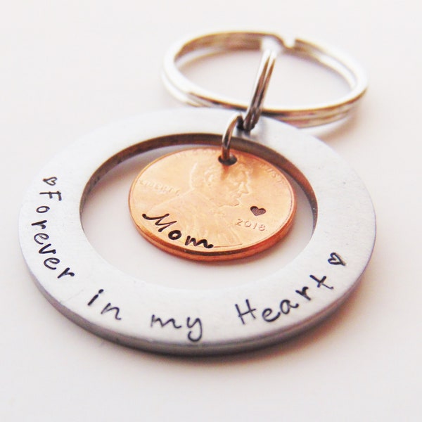 Memorial Key Ring, Loss of Loved One, Loss of Mom, Penny Key chain, Remembrance Gift, Forever In My Heart, Personalized Memorial Keyring,