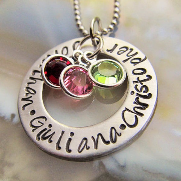 Personalized Mother's Necklace, Mother's Jewelry, Mom Necklace, Mothers Day Gift, Birthstone Jewelry, Hand Stamped Jewelry