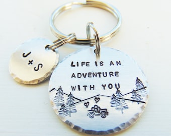 Life is an Adventure With You, Custom Keychain Gift for Him, Hand Stamped Key chain, Valentine Day Gift, Personalized Gift, Fathers Day Gift