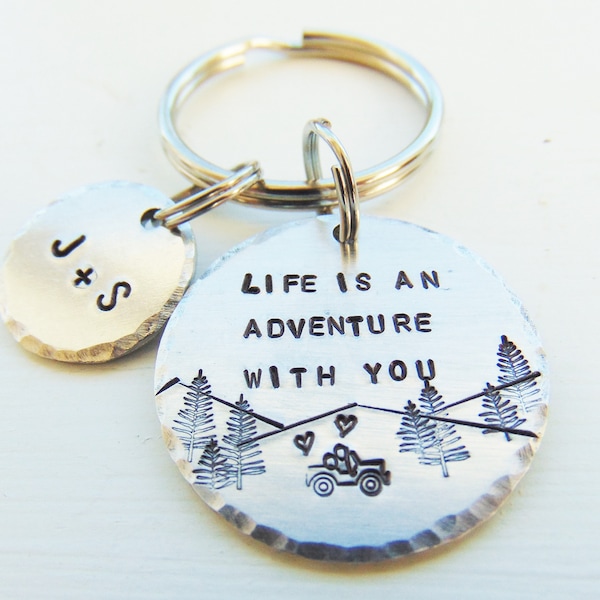 Life is an Adventure With You, Custom Keychain Gift for Him, Hand Stamped Key chain, Valentine Day Gift, Personalized Gift, Fathers Day Gift