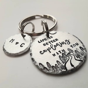 Personalized Anniversary Keychain, Hand Stamped, Life Is Better Exploring With You, Wedding Gift, Boyfriend Key Ring, for Him, Gift for Her image 4
